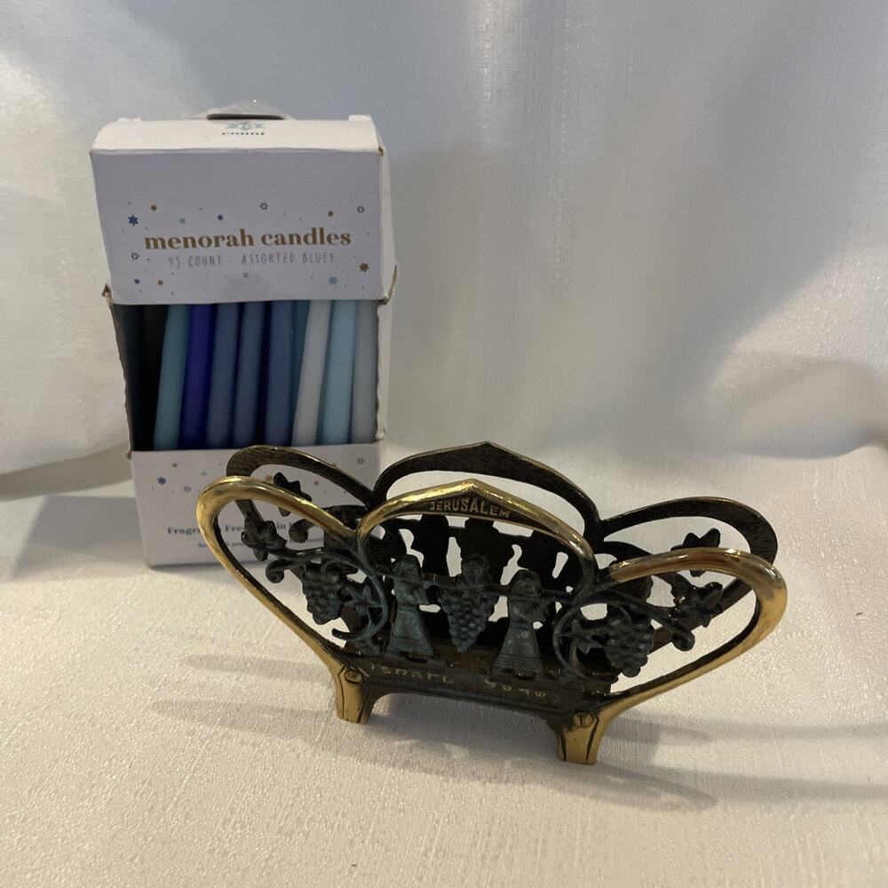 Vtg Jerusalem Sabra Israel Letter Napkin Holder Grape Olive Carriers Box Candles
